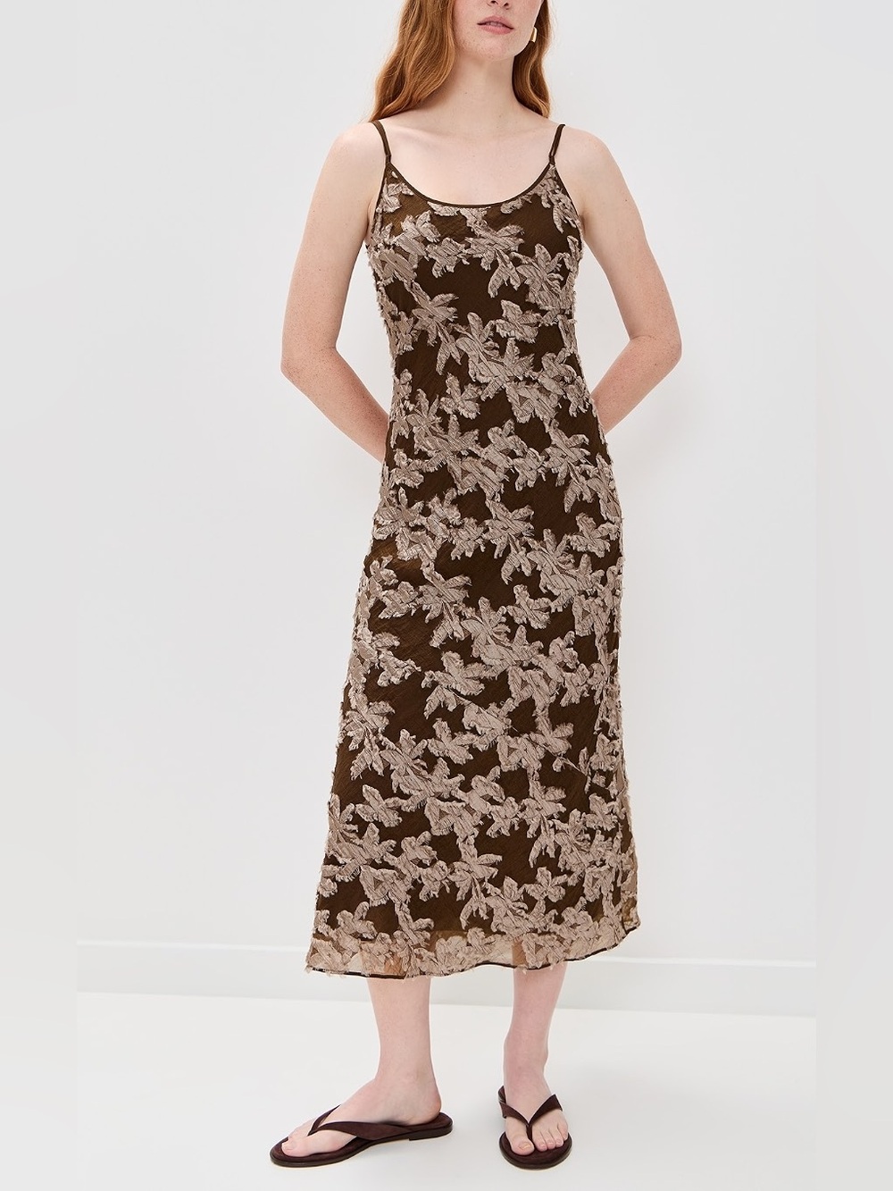 Rag & Bone Alessia Olive & Brown Textured Floral Lace Overlay Slip Midi Dress